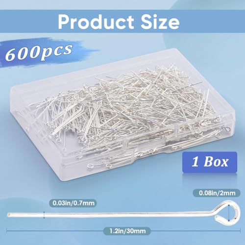 SOFPLATE 1 Box 600Pcs Long Earring Pins Silver Eye Pin jewellery Brass Hypoallergenic Thin Straight Screws Beads Hole jewellery Head Pins for jewellery Making Earring Bracelet Accessories Supplies DIY - Image 2