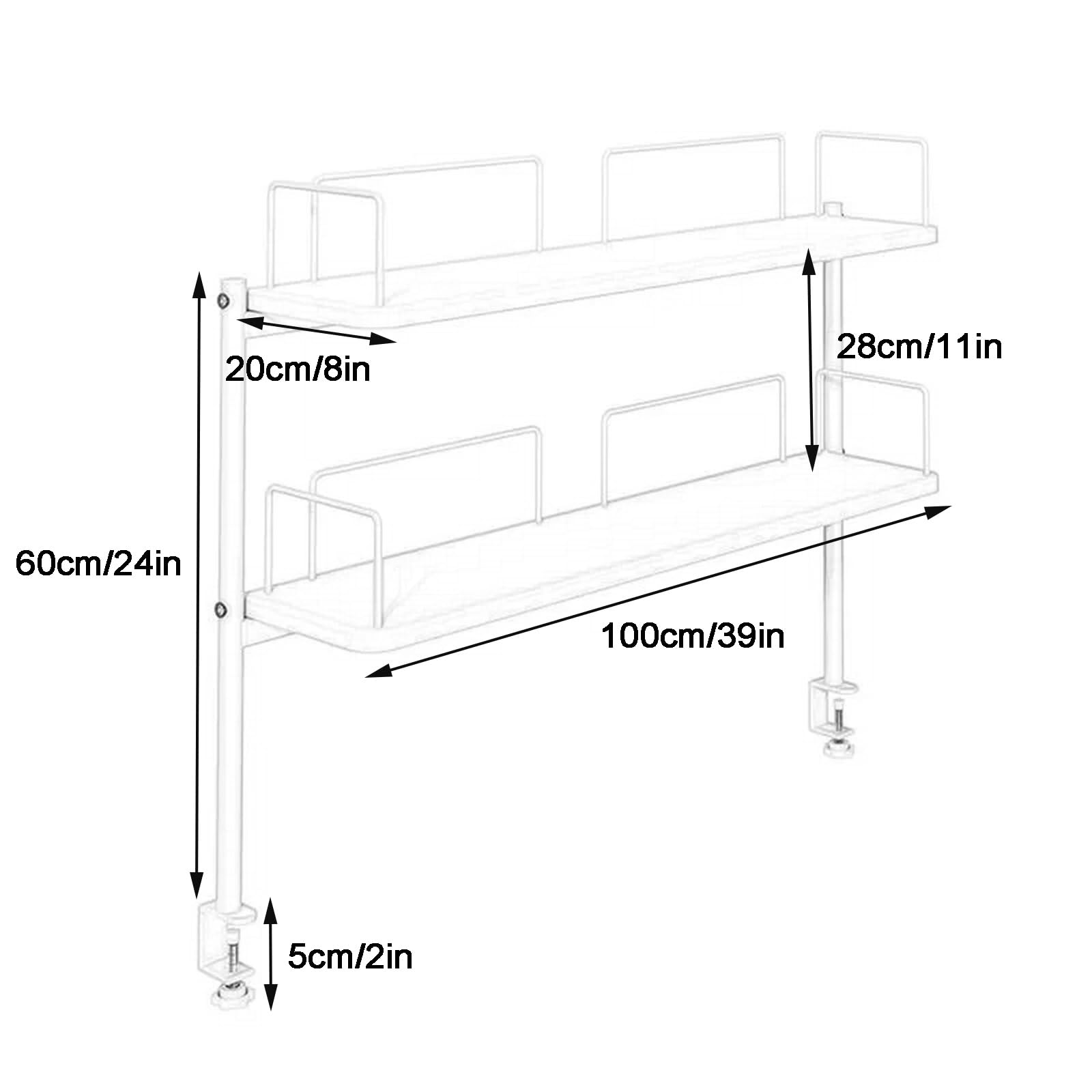 Organizer na półki na książki na biurko z 2 poziomami, wielofunkcyjny akcesoria biurowe, półka do przechowywania do organizacji biurowej, zacisk na design, żółty 100 cm
