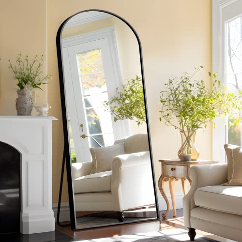Image of NeuType 71 inchx32 inch Arched Full Length Mirror Large Arched Mirror Floor Mirror with Stand Large Bedroom Mirror Standing or Leaning Against Wall Aluminum Alloy Frame Dressing Mirror, Black