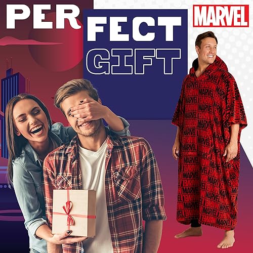 Marvel Blanket Hoodie for Men and Teenagers - Cosy Fleece Wearable Blanket One Size Sherpa Hood - Gifts for Men Red/Black3