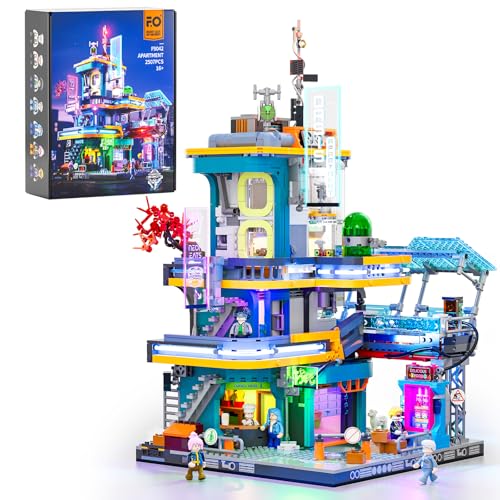 Image of FUNWHOLE Cyberpunk Mansion Lighting Building-Bricks Set - 2524 Pcs Future City Modular Buildings Set Display Idea for Adults and Sci-fi Lovers