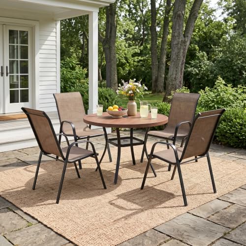 Image of VICLLAX 5 Pieces Patio Dining Set, Round Outdoor Table & Chairs
