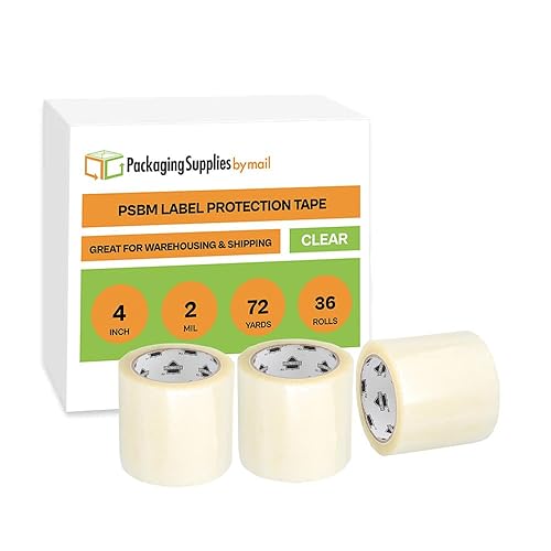 PSBM Cinta de embalaje, 4 pulgadas x 72 yardas, paquete de 36, transparente, 2 mil, cinta de embalaje para recarga de dispensador, mudanza,