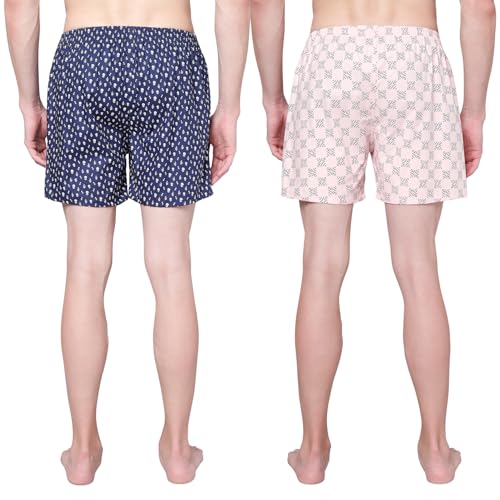 Image of Urban Scottish Men's Pack of 2 Cotton Printed Boxers with Side Pockets