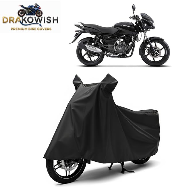 Image of DRAKOWISH Waterproof Bike Cover for Bajaj Pulsar 150 | All Weather Protection from Rain, Dust, UV Rays & Scratches with Mirror Pockets & Buckle Belt | Pulsar 150 Bike Cover