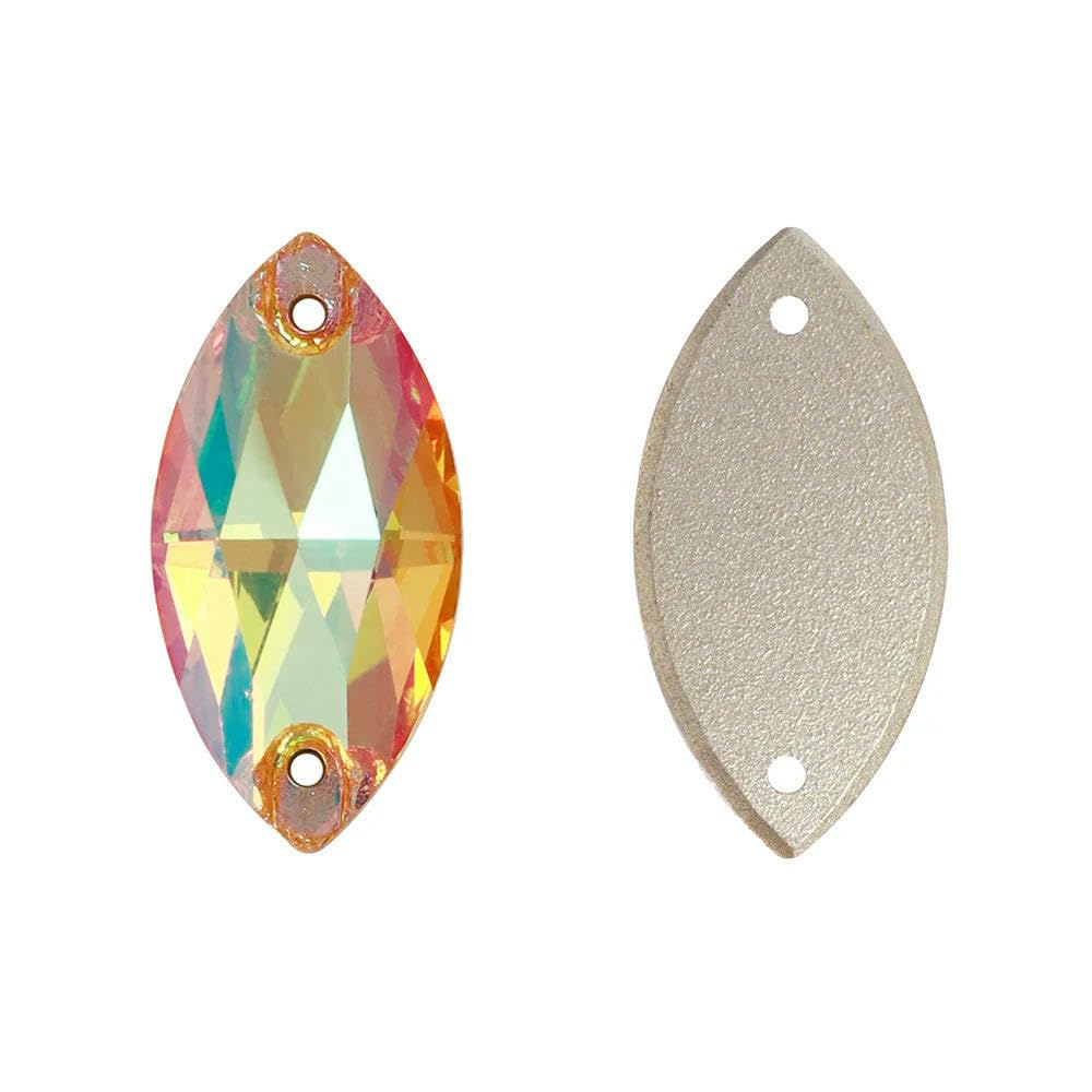 AAAAA K9 Glas-Strasssteine zum Aufnähen, Nähkristall AB, flache Strasssteine für Bastelarbeiten, Kleidung und Accessoires – Helltopas – 16 x 32 mm – 12 Stück