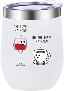 ATHAND 12oz She Loves Me More Funny Stainless Steel Wine Tumbler with Lid | Double Wall Insulated Mug, Humorous Wine Coffee Print, Gift for Wine Lovers Friend Coworkers, Fits Christmas Bday Valentine