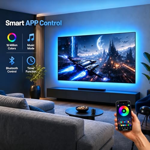 Image of MORIACC LED Lights for TV 9.84ft, TV LED Backlight for 32-43 Inch TV, RGB LED Strip Lights with Music Sync, Bluetooth APP and Remote Control, USB Powered Strip Lights for Bedroom Gaming Home Decor