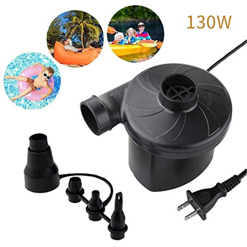 BLUEHRESY Electric Air Pump with 4 Nozzles, Portable Quick-Fill Inflator/Deflator Pumps for Inflatable Cushions, Air Mattress Beds, Boats, Floats, Swimming Ring, Raft Toys, AC 110V/130W Black