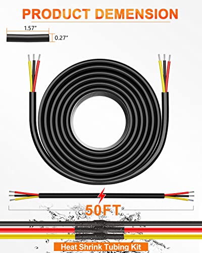 NAOEVO 18 Gauge Wire 3 Conductor Electrical Wire, 18 AWG Stranded PVC Cord, 12V Low Voltage/Tinned Copper/Flexible Cable for Automotive Wiring, Lamp Cord, Marine Cable (50FT)