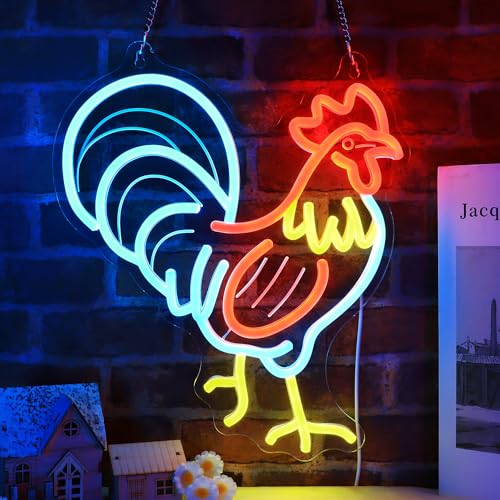 Image of Ammonite Rooster Neon Sign, LED Neon Lights for Room Wall Table Decor Art, Home Party Birthday Holiday Gift for Kids Teens Adults