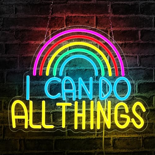 Image of I CAN DO ALL THINGS Neon Lights, LED Neon Signs for Wall Decor, Rainbow Neon Light Sign Neon Room Decor,USB Night Lights for Bedrooms,Bookshops,Libraries, Classrooms,Florists, Parties, Holiday Gifts (16.5*12.6in)