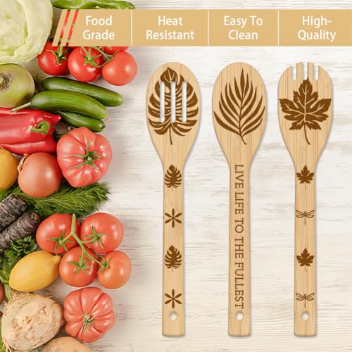 Juego de cucharas de madera decorativas GLOBLELAND con grabado de hojas para regalar en casa 4