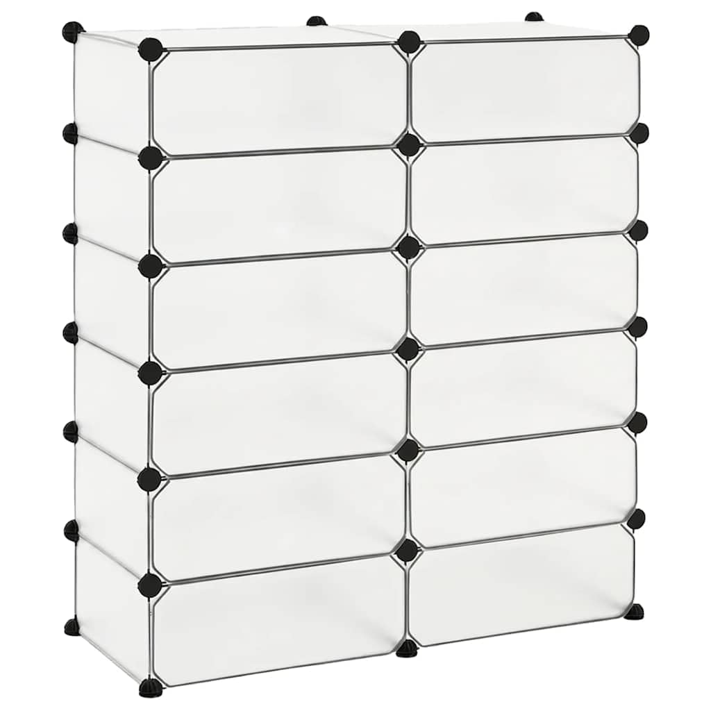 Meuble à chaussures empilable avec 12 compartiments et portes, blanc