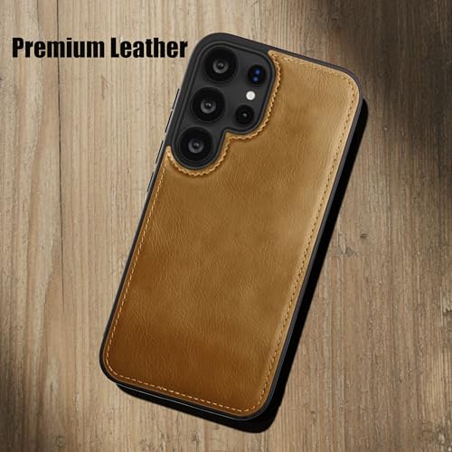Image of Leather Case for Samsung Galaxy S25 Ultra Premium Protective Stylish Slim Cover with Shockproof Raised Edges Brown