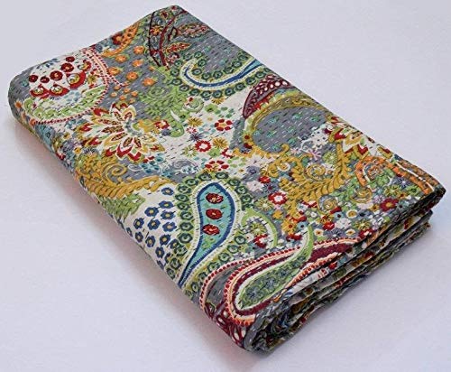 Handmade Bedspread Kantha Quilt King Size Bohemian Bedspread Kantha Quilt Single (60 X 90 Inches (Twin Size), Grey)-image-19