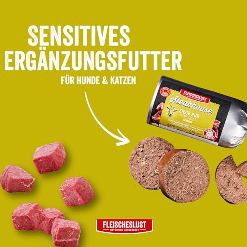Steakhouse Ziege pur (14x500g), Nassfutter für Hunde & Katzen, sensitives Ergänzungsfutter, Monoprotein, getreidefrei, 14x Wurst von Fleischeslust