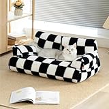 MEWOOFUN Pet Couch Bed, Washable Cat Beds for Medium Small Dogs & Cats up to 25 lbs, Dog Beds with Non-Slip Bottom, Fluffy Cat Couch, 26×19×13 Inch (Black&White)