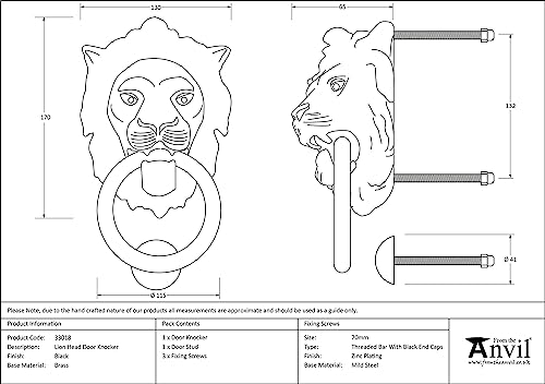 Von Anvil 33018 Löwenkopf Türklopfer – Schwarz