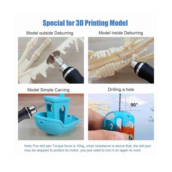 Sefdrert Kit D'Outils D'Impression 3D, Outils D'Ébavurage, Stylo Rotatif Électrique USB à 3 Vitesses pour Fraise D'Impression 3D, Modèle D'Imprimante 3D, Modèle en Résine – Image 5