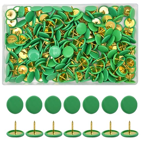 Hocansen 300 Pcs Thumb Tacks 10x9mm Colored Push Pins Flat Round Head Drawing Pins for Map, Photo Wall, Corkboard (Green/TD-PT)