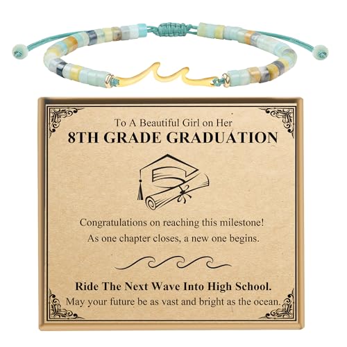 Sereney 8th Grade Graduation Gifts for Girls 8th Graduation Bracelet Middle School Decorations as 2026 Graduation Gifts for Daughter Wave Bracelet Middle School Eighth Grade Graduations Gift for Her