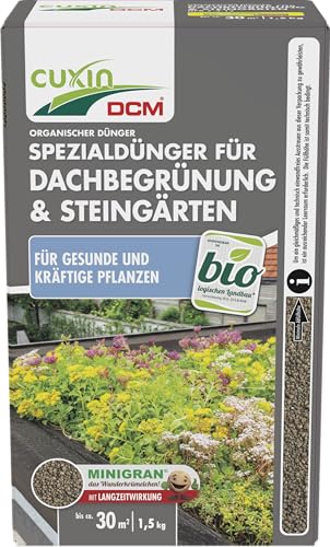 CUXIN DCM Spezialdünger für Dachbegrünung & Steingärten- Mit MINIGRAN® TECHNOLOGY - Für wasserspeichernde Pflanzen - Bio - organisch-mineralischer Dünger - Langzeitdünger - 1,5 kg