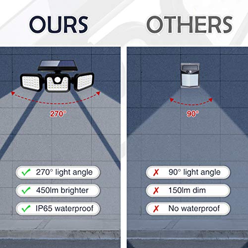 Solar Lights Outdoor with Motion Sensor, CHARMINER 3 Heads Security Adjustable Lights Solar Powered, 74 LED Flood Lights Motion Detected Spotlight for Garage Yard Porch Garden, 2 Pack