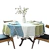 Heavy Weight Cotton Linen Tablecloth Plaid Tassel Round Table Cover for Kitchen Dining Room Tabletop Decorations Round 63 Blue Green