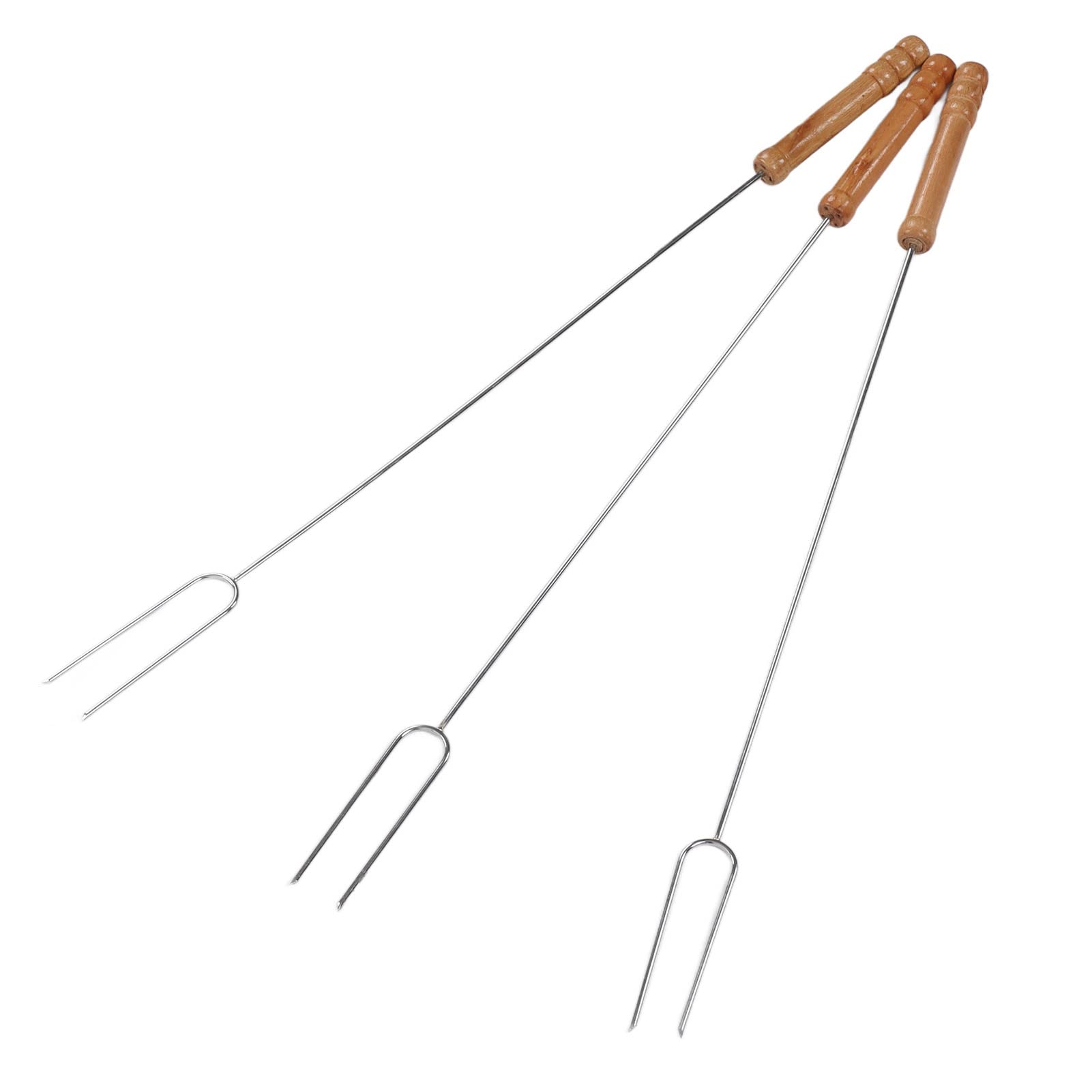 BBQ Forks, Stainless Steel Barbecue Forks with Beech Wood Handle, 47.2cm Roasting Stick, Lightweight and Portable for Travel,Hiking,Camping,Ect