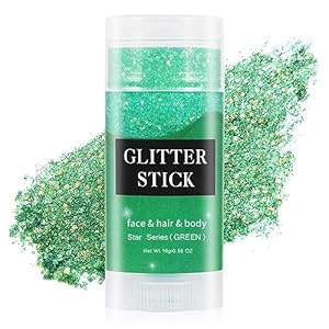 MEICOLY Green Body Glitter Stick,Waterproof Mermaid Face Glitter Gel,Chunky Glitter for Face/Body/Hair/Eyes/Lip,Holographic Sequins Paint,Sparkling Face Glitter Makeup, Body Glitter for Women Kids