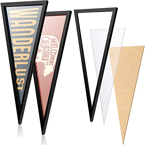 Pennant Frame Wood Flag Frame for 12 x 30 Inch Pennants Display Holder 1 Inch Team Flag Case Black(2 Pcs)
