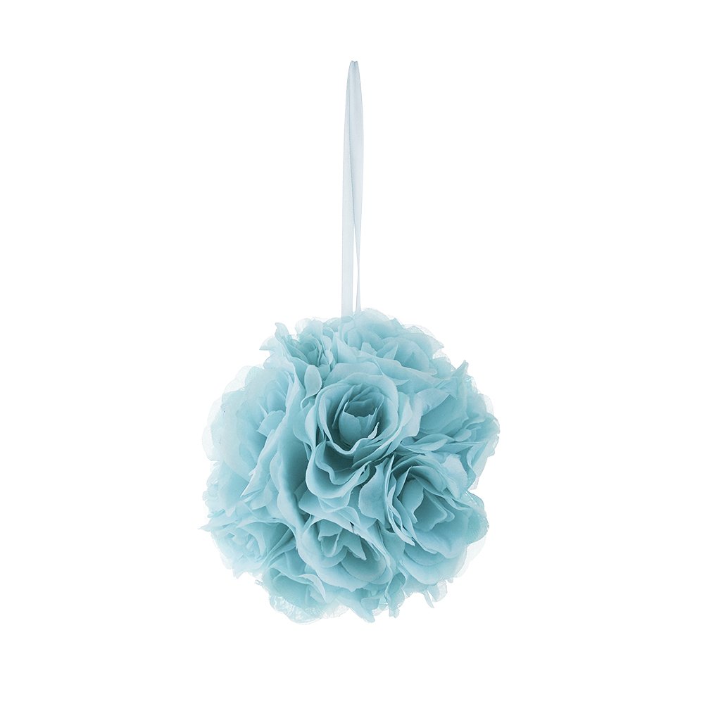 Mega Crafts Aqua Sztuczna róża Pomander Kissing Ball 20 cm | Wisząca wstążka Tkanina Dekoracja Kwiatowa | Przyjęcia weselne, dekoracje imprezowe, ściana w tle, planowanie wydarzeń, urodziny i baby