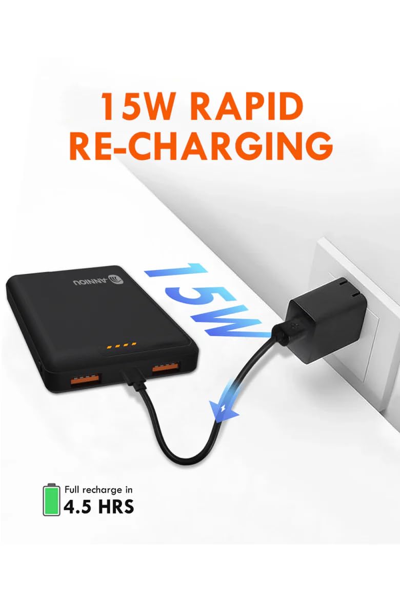 Power Bank portatile da 10000 mAh, caricabatterie di grande capacità con protezione NTC, tempo di riscaldamento di 18 ore, nero
