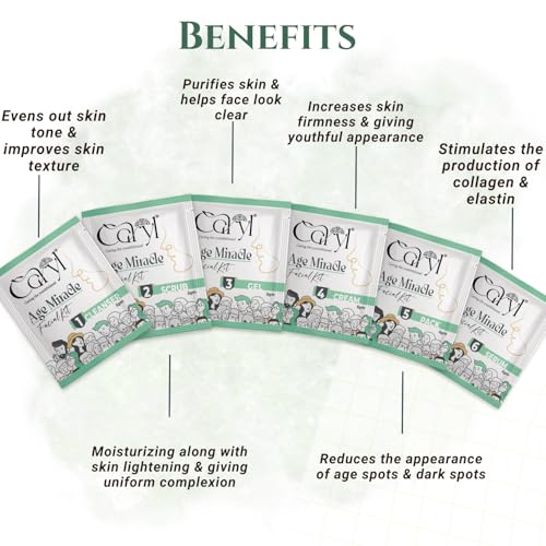 Image of Caryl Age Miracle Facial Kit for Improves Skin Texture,Purifies Skin & Increases Firmness With Bakuchi,Carrot Seed Oil,Lactic Acid|Removes Dark Spot,Collagen Boost|All Skin Types 30g + 5 Facial Wipes