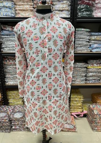 Image of FOXDX Men's Traditional Cotton Floral Printed Only Kurta