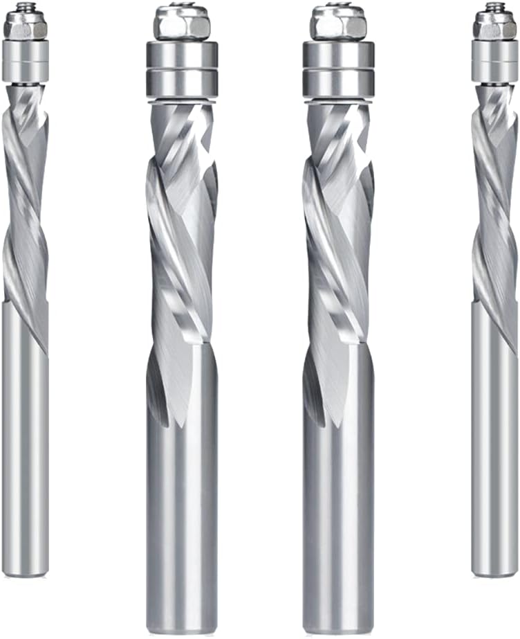 6.35/12.7mm Shank Double Guide Bearings Spiral Router Bits Carbide Trimming End Mill for CNC Woodworking Cutting Tool (#1)