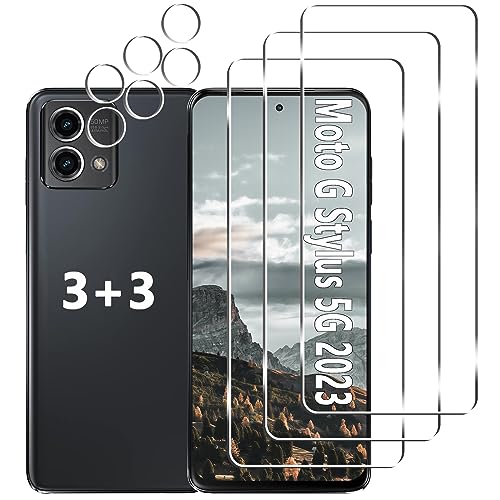 [3+3 Pack] Moto G Stylus 5G 2023 Screen Protector + Camera Lens Protector 9H Tempered Glass Anti Scratch Easy Installation Bubble Free HD Screen Protector for Motorola Moto G Stylus 5G 2023