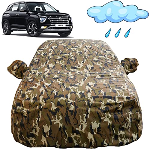Autofact Waterproof Car Body Cover Compatible with Hyundai Creta (2020 to 2022) with Mirror Pockets (Camouflage Design)