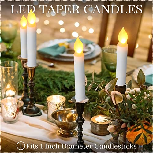 Image of Macarrie 60 Flickering LED Taper Candles, White Candle Yellow Light
