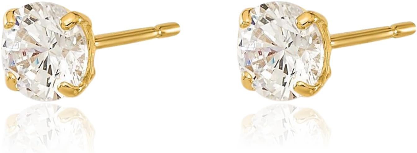 IceCarats 14K Solid Yellow Gold 0.25 carat Cubic Zirconia Medium Stud Earrings 4mm Round Cut, Prong Set, Butterfly Back For Her