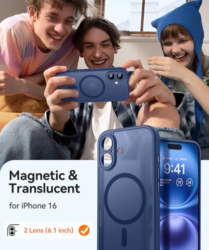 Image of CANSHN Magnetic for iPhone 16 Case, Upgraded [Full Camera Protection] [Compatible with Magsafe] [Translucent Matte] Shockproof Protective Phone Case for iPhone 16 - Deep Blue