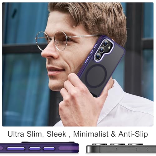 Image of MALEWOLF for Samsung Galaxy S25 Case, Adjustable Kickstand Cover Compatible with Magsafe, Slim Translucent Matte S25 Phone Case, Non-Slip Shockproof Magnetic Case for Galaxy S25 5G (Dark Purple)