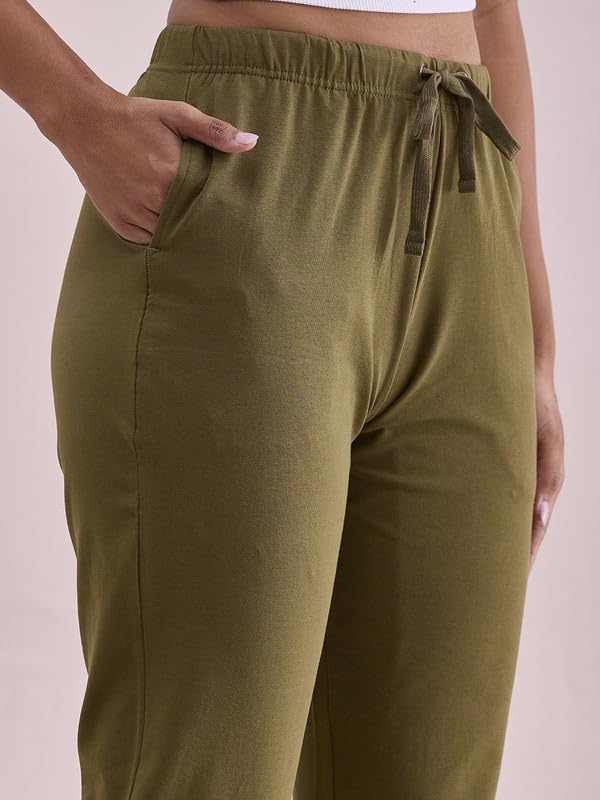 Image of GO COLORS Cotton Stretch Casual Joggers Full Length for Women| Mid Rise