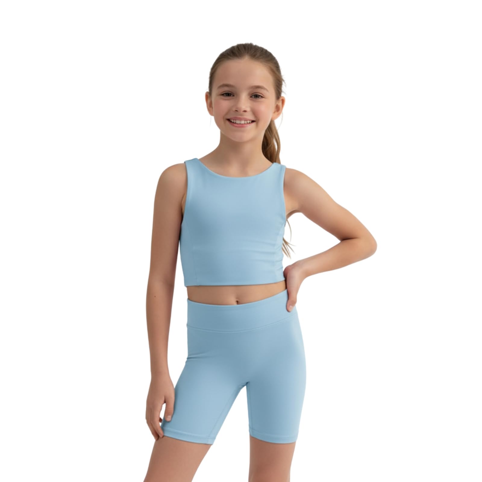 WELAKEN Girls 2 Piece Athletic Crop Tank Top and Biker Shorts Set
