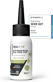ReaVET EctoStop Spot On Dog 50 ml - Flea Agent Dog & Tick Repellent with Neem Oil Extract - Effective Against Ectoparasites, Ticks, Fleas, Mites product image