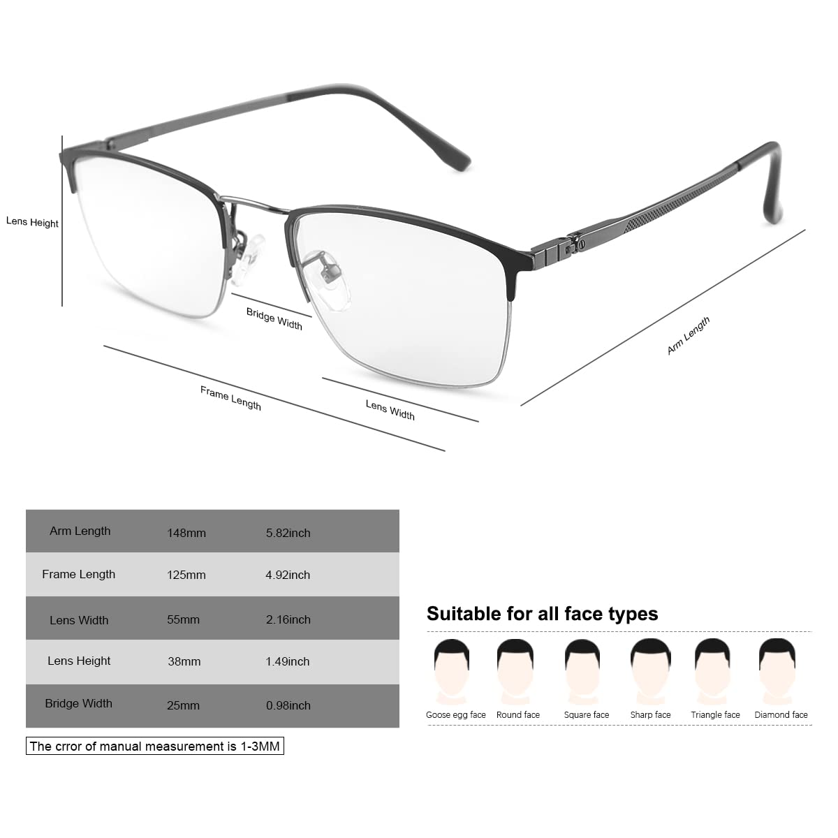 MIRYEA Zawiasy sprężynowe, fotochromowe, progresywne, wieloogniskowe, okulary do czytania, niebieskie blokowanie światła, okulary wieloogniskowe, czarny, 2.5