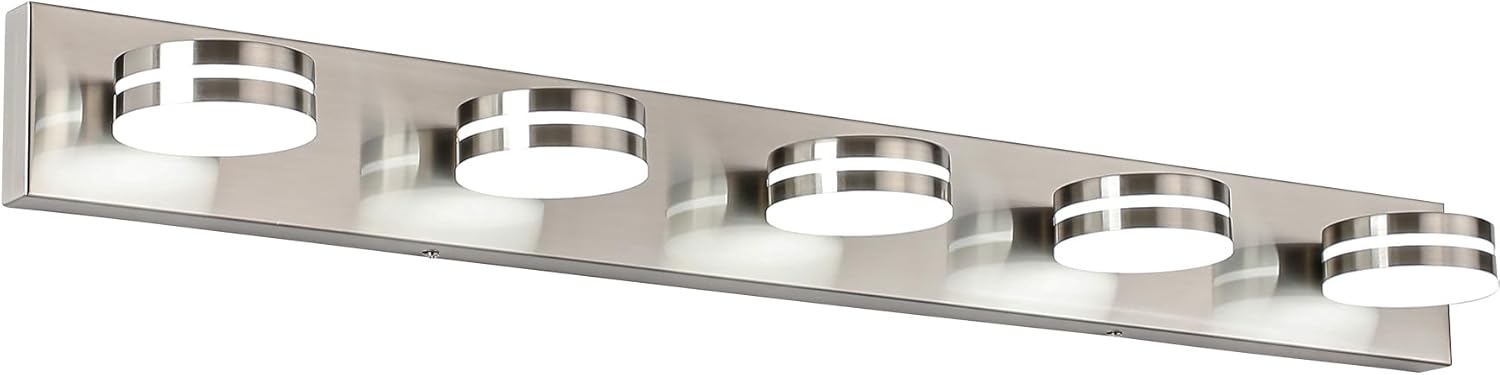 Brushed Nickel Bathroom Light Fixtures Over Mirror, 5-Light Bathroom Vanity Light, LED Dimmable Bath Lights, Modern Wall Mounted Lighting Fixture with Rotating Lamp Head Nickel 5-Light,40Inch
