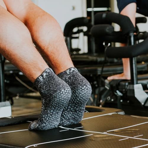 Image of Base 33 Low Rise Grip Socks for Men | Pilates Socks with Non-Slip Hex Grip Sole, Organic Cotton Blend, Quick-dry Yarn, Arch Support, Wear for Yoga, Barre, Training
