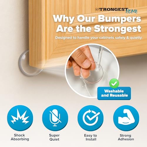 Image of STRONGEST HOME Door Stoppers (Small) 0.8 inch - Door Stop for Wall with Strong Back Adhesive - Quiet and Shock Absorbent Silicone Wall Protectors from Door Knobs - Protects Every Surface (Clear | 12 PCS)